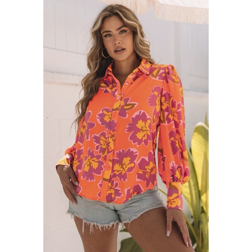 BTFBM Floral Long Sleeve Button Down Top Women's Size Small